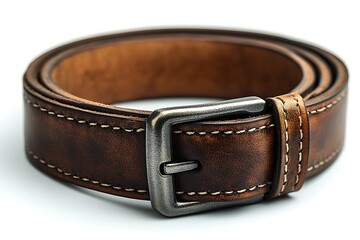 Close-up of a Distressed Brown Leather Belt with Metal Buckle