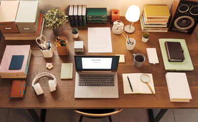 Contemporary writer desk with laptop