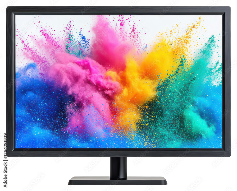 Poster vibrant color explosion with multicolored powder dust in a dynamic abstract display