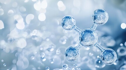 A close-up of large water molecules bonded together by small spheres, embodying the essence of chemical science and natural mechanics.