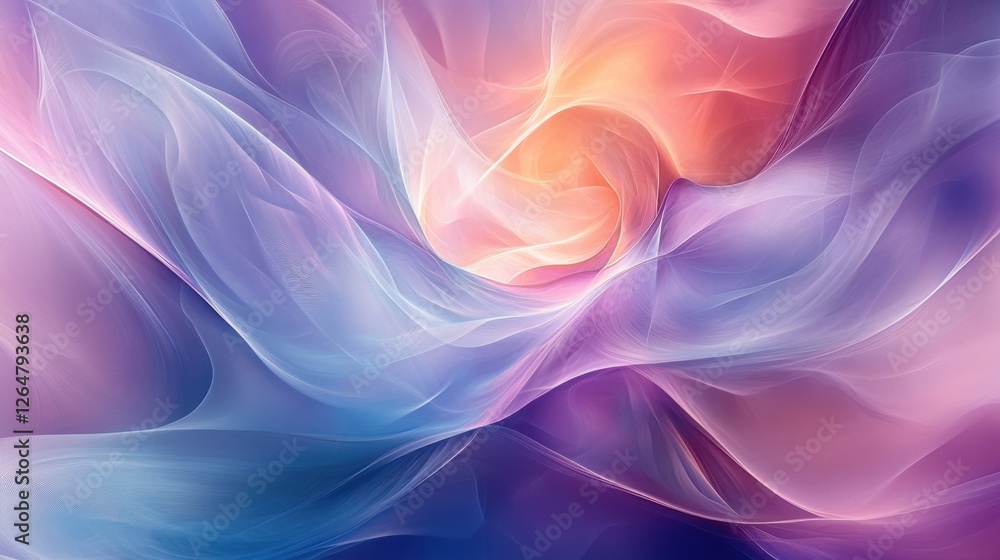 Poster luminous flowing shapes. bright gradients in mint and deep purple. flowing curves merging into abstr