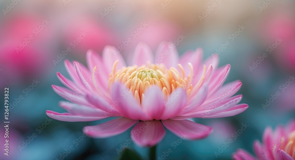 Poster close-up view of a pink water lily flower with soft focus background and copy space for text