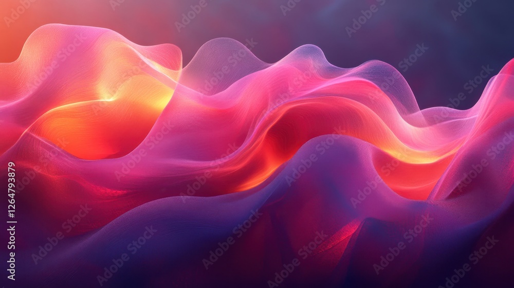 Poster luminous flowing shapes. bright gradients in fuchsia and periwinkle. soothing curves merging into ab