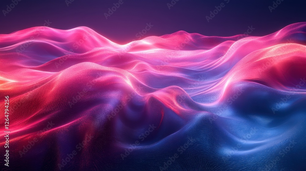 Poster luminous flowing shapes. bright gradients in raspberry and sky blue. harmonious curves merging into 