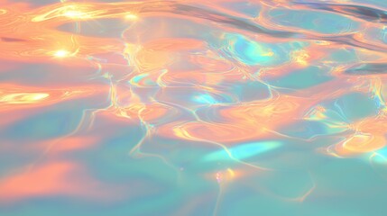 Captivating ripples of colorful reflections in clear water at sunset near a serene coastal location