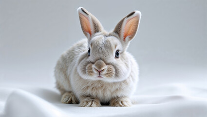 Adorable netherland dwarf rabbit posing on white background