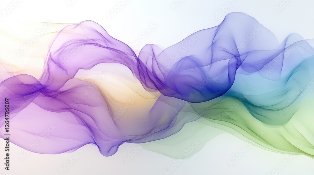 Poster luminous flowing shapes. bright gradients in lime and lavender. organic curves merging into abstract