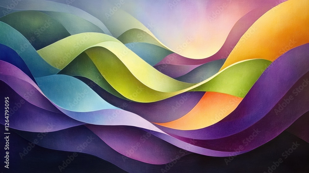 Aufkleber luminous flowing shapes. bright gradients in lime and lavender. organic curves merging into abstract