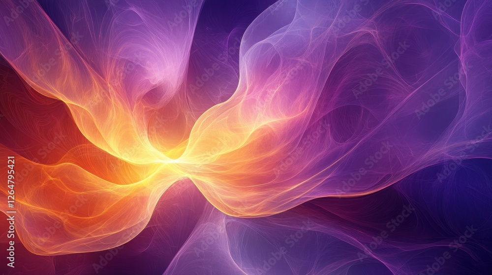 Aufkleber luminous flowing shapes. bright gradients in purple and yellow. soft curves merging into abstract de