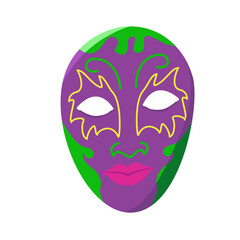 Vector image of Mardi Gras mask hiding face. Colored logo of party clothing element.