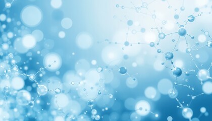 An abstract blue background featuring molecular structures and bubbles, ideal for scientific themes, research projects, and medical illustrations.