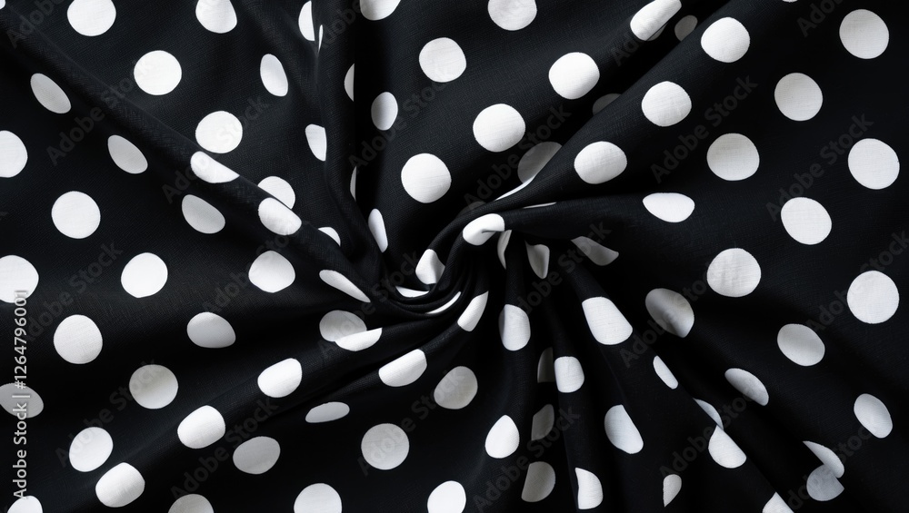 Poster black and white polka dot fabric texture with smooth drape and circular pattern suitable for textile