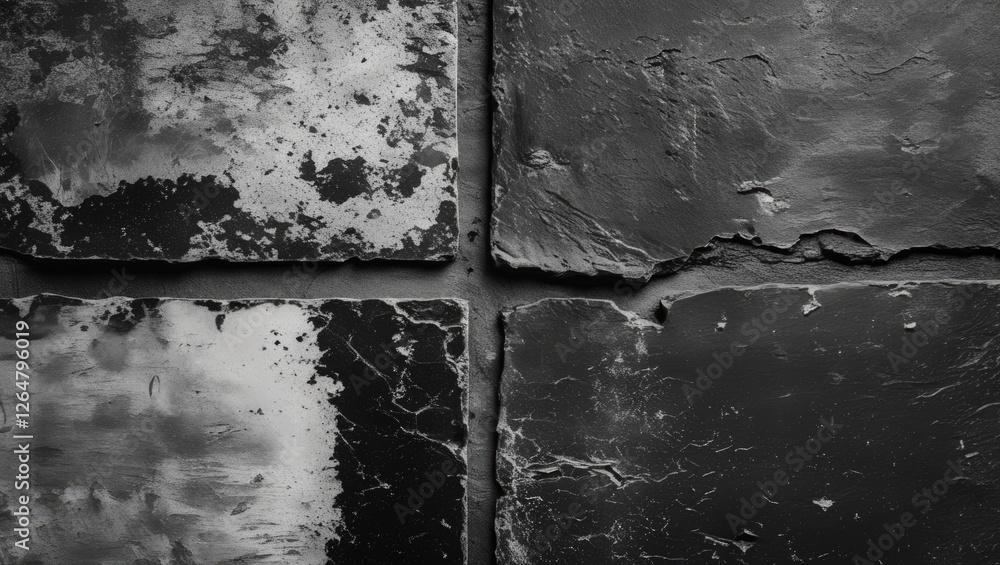 Poster textured black and gray stone tiles with a weathered and worn appearance showing signs of age and de