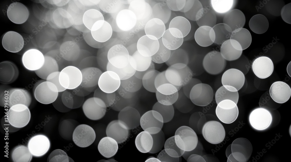 Poster black and white bokeh background with soft blurred circles of light and dark areas ideal for copy sp