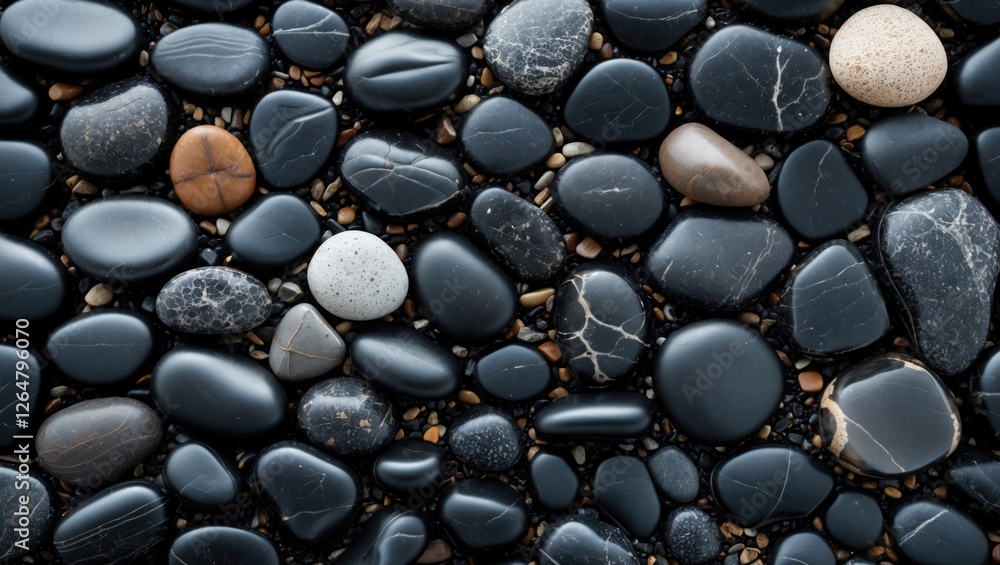 Poster smooth black pebbles and stones textured background with variation in colors and sizes suitable for 