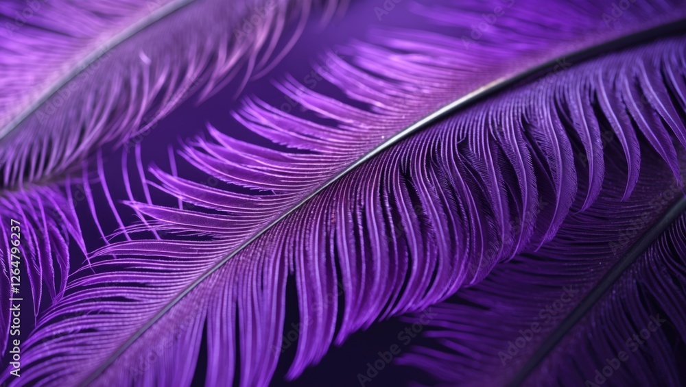 Poster purple feather details with intricate textures and patterns against a dark background suitable for a