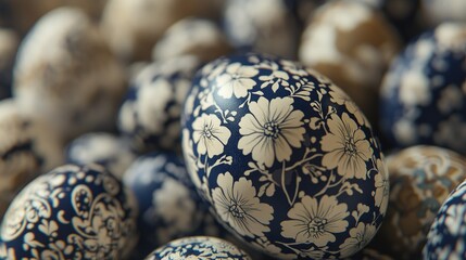 Close-up of Easter eggs with floral patterns