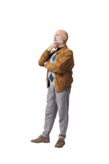 Man standing and thinking with hand on chin