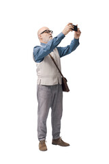 Senior man taking pictures with his smartphone