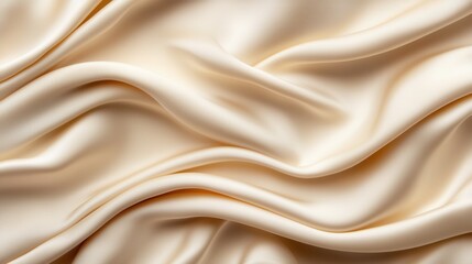 Obraz premium A smooth, luxurious fabric in soft cream tones, showcasing elegant draping and gentle waves typical of high-quality silk or satin.