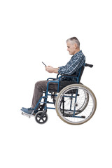 Man in a wheelchair using his smartphone