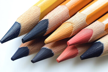 Various colored pencils arranged in a close-up, showcasing vivid hues and sharp tips for artistic expression and creativity