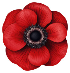 Vibrant Red Poppy Flower Blooming with Detailed Petals and Center against Transparent Background