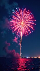 Giant fireworks burst painting night with vibrant colors, glow, spectacle, night