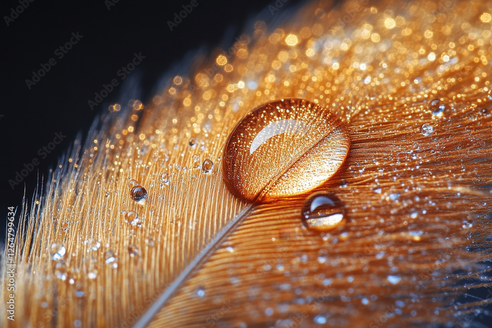 Aufkleber close-up of a feather with water droplets highlighting its texture and color in a natural setting du