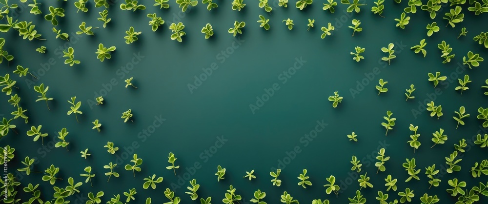 Poster green leaves surrounding dark background creating natural frame with copy space for text or design e