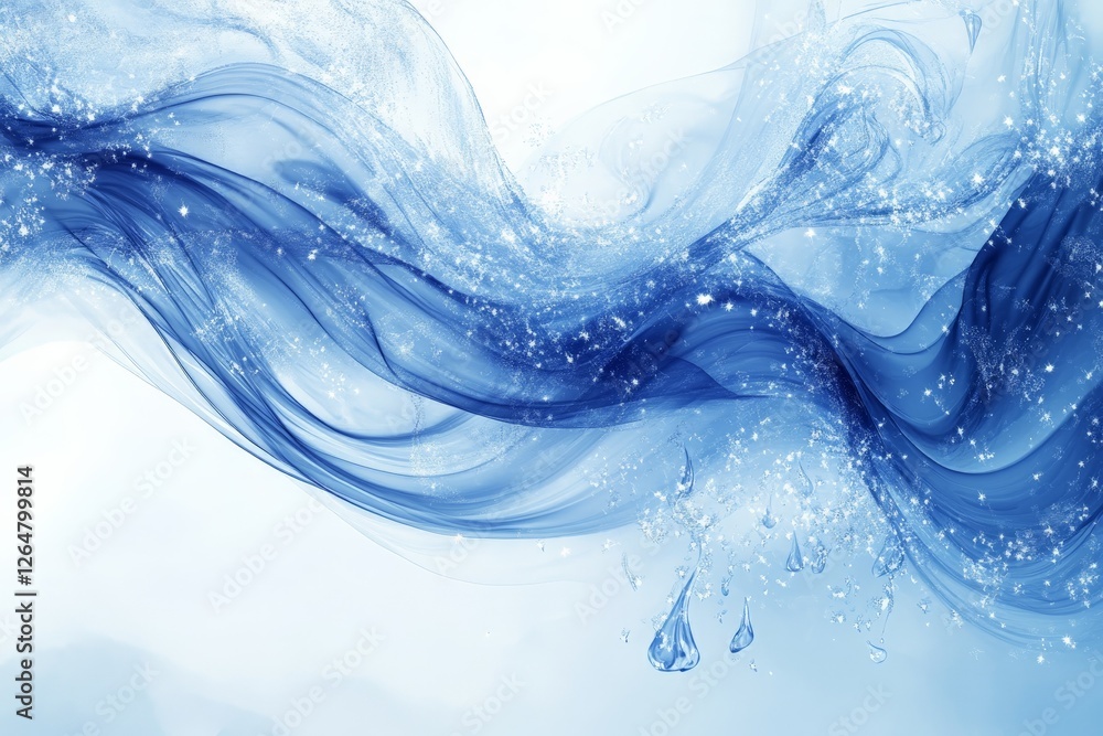 Aufkleber swirling blue waves create a tranquil ambiance with sparkling droplets under soft lighting