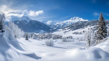 A panoramic view of the Dolomites in winter
