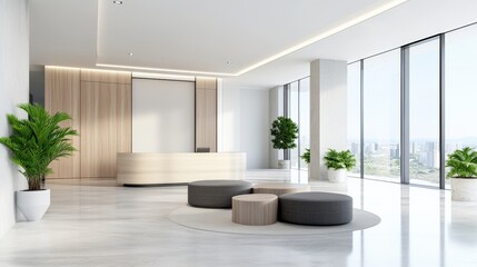 Modern office design contemporary workspace image indoor environment wide view blurred background