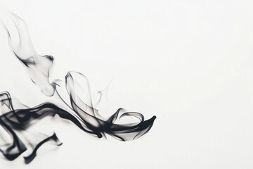 Fototapeta premium Flowing black smoke gracefully dances against a minimalistic white backdrop