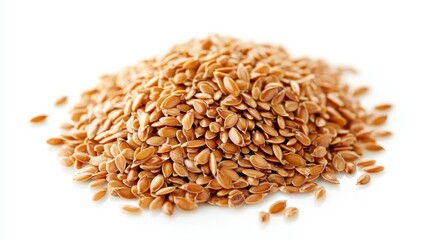 Obraz premium Pile of Golden Flaxseeds on a Bright Soft Surface