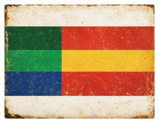 Vintage Grunge Style Flag Featuring Four Colorful Rectangles on a Transparent Background