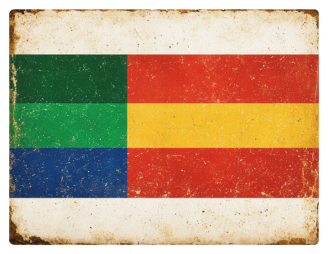 Vintage Grunge Style Flag Featuring Four Colorful Rectangles on a Transparent Background