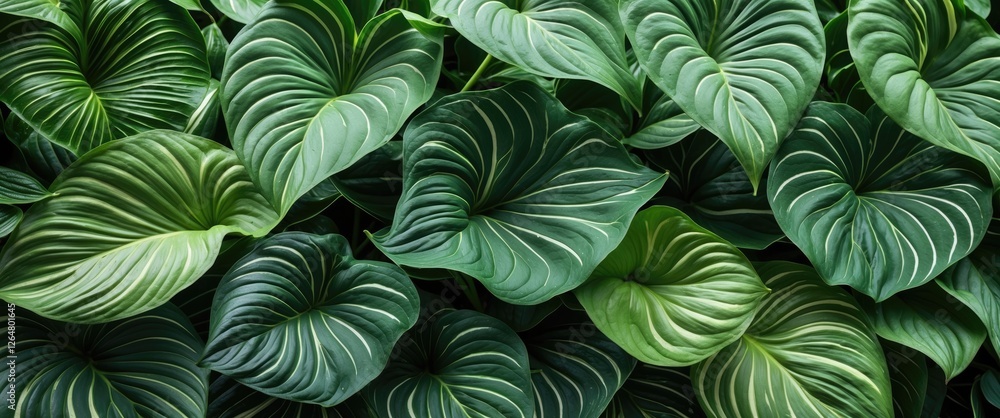 Poster tropical green leaves with intricate patterns and textures for background or decorative use copy spa