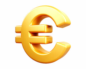 Obraz premium Glossy gold Euro symbol on a white background.