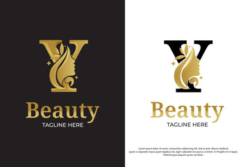 luxury monogram initial letter y silhouette of Face woman ,logo, beauty, alphabet, salon, cosmetic, s, luxury, facial, makeup, initial, letter, abstract, boutique, branding, care, coiffure, company, e