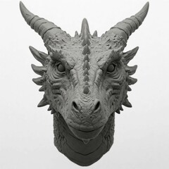 A clay model of a Dragon's head from the front