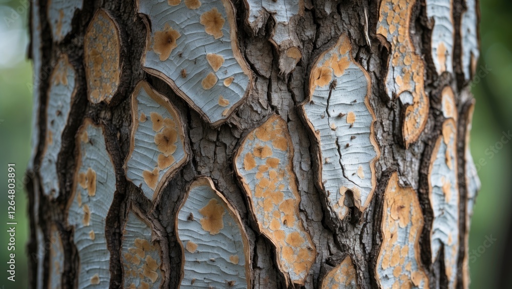 Poster close-up of textured bark on a tree showcasing patterns and colors with natural light copy space