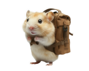 hamster with tiny backpack is ready for adventure, showcasing its curious and playful nature. This adorable scene captures spirit of exploration and fun