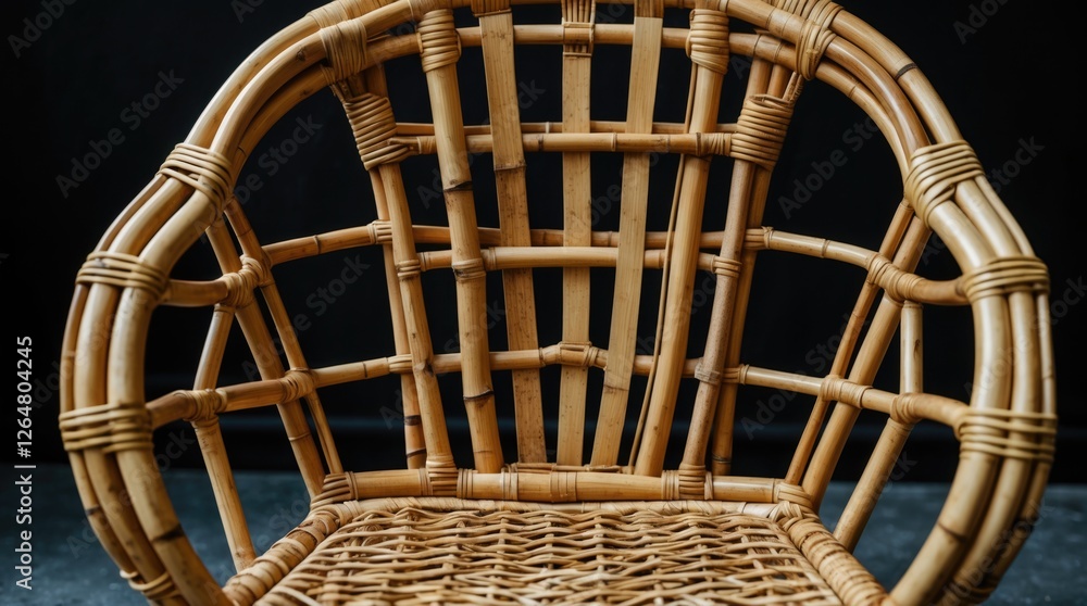 Poster rattan chair with intricate weaving design on dark background providing ample copy space for text or