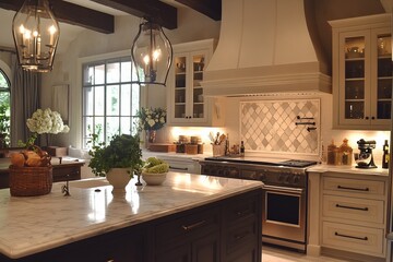 Elegant kitchen interior featuring modern appliances and natural light in a stylish home environment