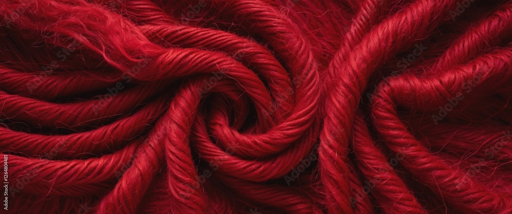 Poster red yarn texture with twisted strands creating a swirling pattern suitable for backgrounds and desig