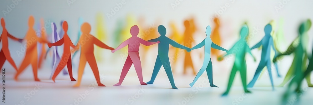 Poster this striking image showcases a series of colorful paper figures holding hands, embodying togetherne