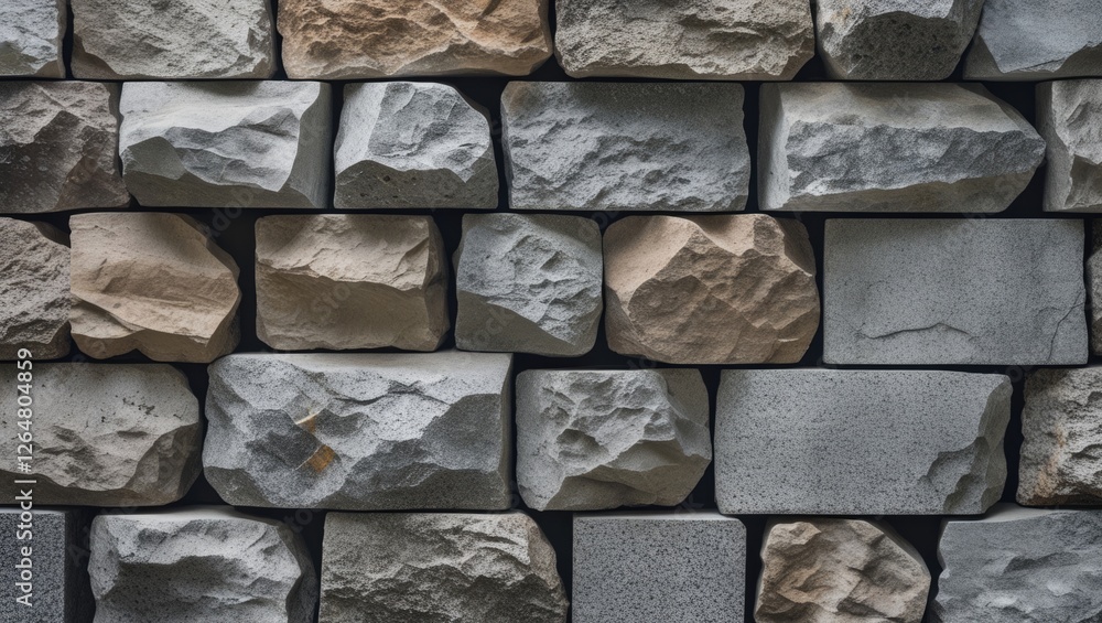 Aufkleber texture of mixed stone wall with irregular shapes and colors in natural lighting suitable for backgr