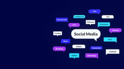 Social Media And Digital Marketing Concepts Animation With Copy Space. Animated Speech Bubbles With Social Media Text And Various Related Words. Suitable For Marketing, Presentation, Explainer Video