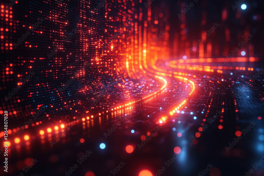 Poster Bright digital patterns create mesmerizing tunnel effect with vibrant colors and dynamic movement